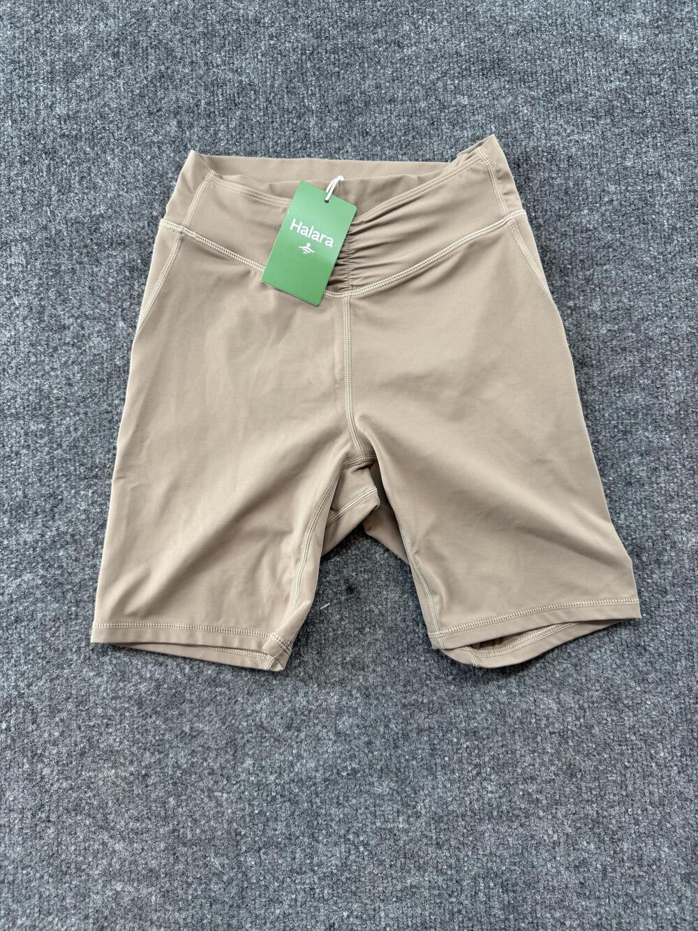 Halara Biker Shorts Womens Small Beige High Waist 6 Inseam Yoga Gym Athletic